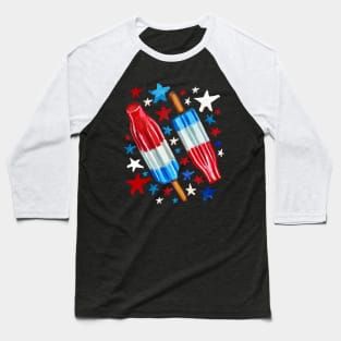 Patriotic Rocket Pop and Stars Pattern Baseball T-Shirt